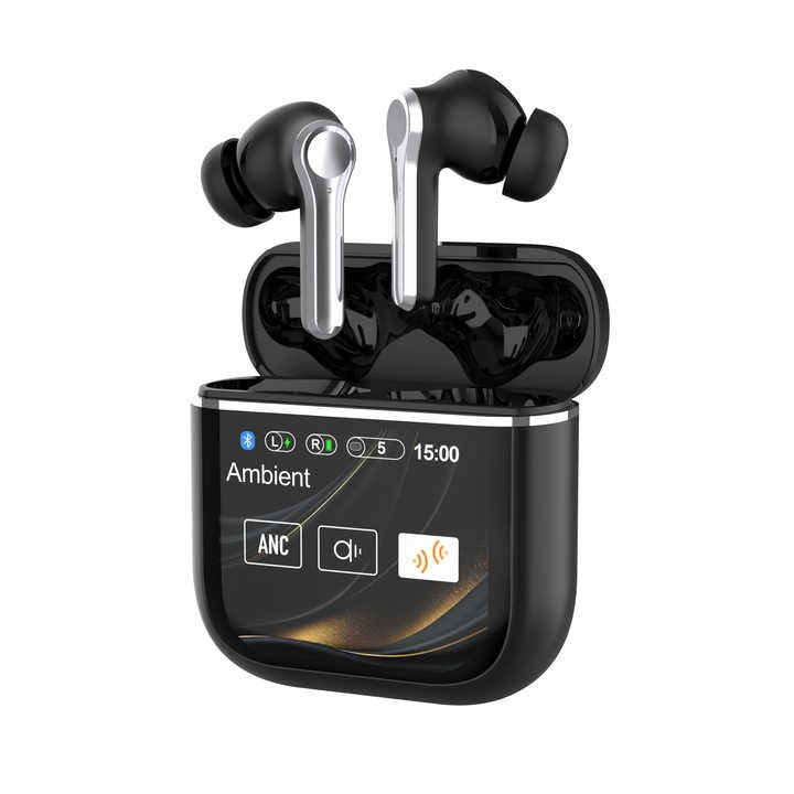 Casti audio bluetooth 5.0 inteligent touchscreen AI Traducere vocala two-way timp real 144 limbi, Casti wireless afisare HD cu anularea zgomotului control tactil type C rezistent la apa carcasa incarcare Casti telefon earpods fara fir muzica android apple
