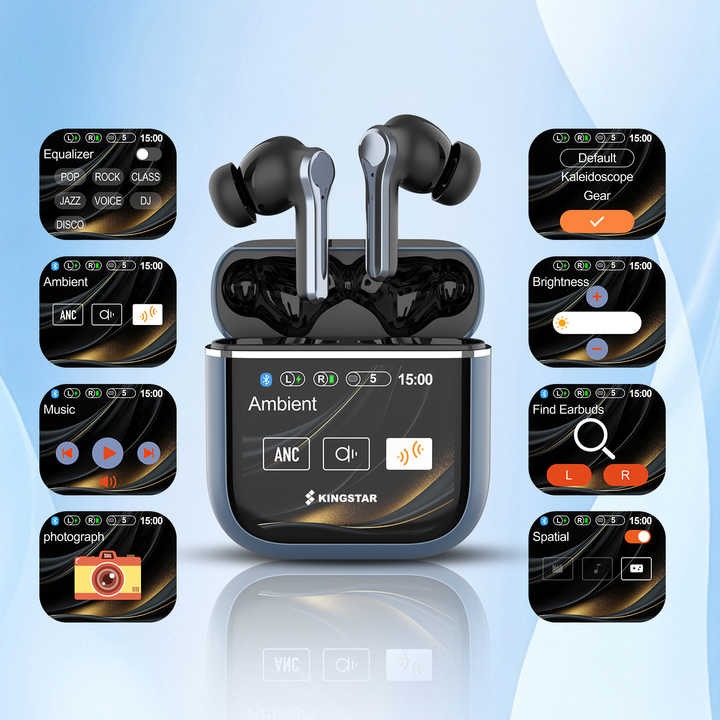 Casti audio bluetooth 5.0 inteligent touchscreen AI Traducere vocala two-way timp real 144 limbi, Casti wireless afisare HD cu anularea zgomotului control tactil type C rezistent la apa carcasa incarcare Casti telefon earpods fara fir muzica android apple
