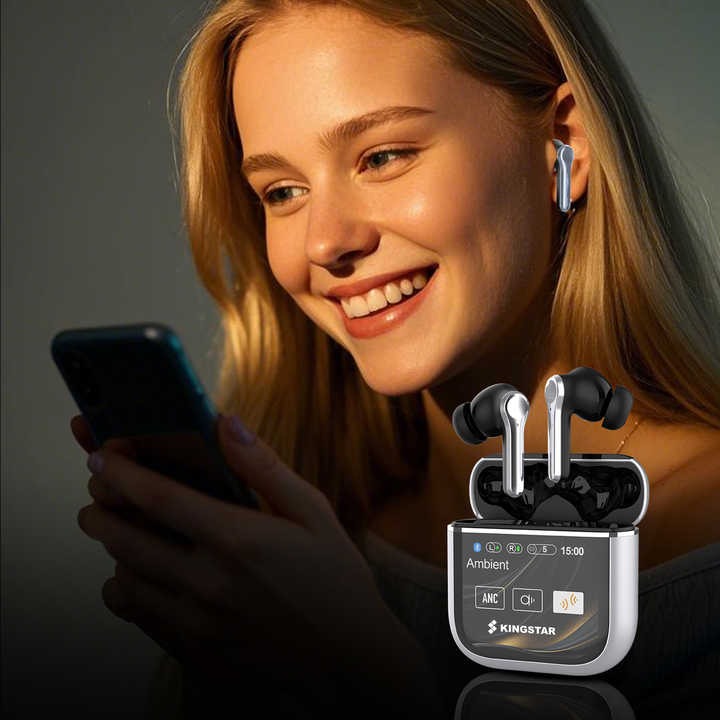 Casti audio bluetooth 5.0 inteligent touchscreen AI Traducere vocala two-way timp real 144 limbi, Casti wireless afisare HD cu anularea zgomotului control tactil type C rezistent la apa carcasa incarcare Casti telefon earpods fara fir muzica android apple
